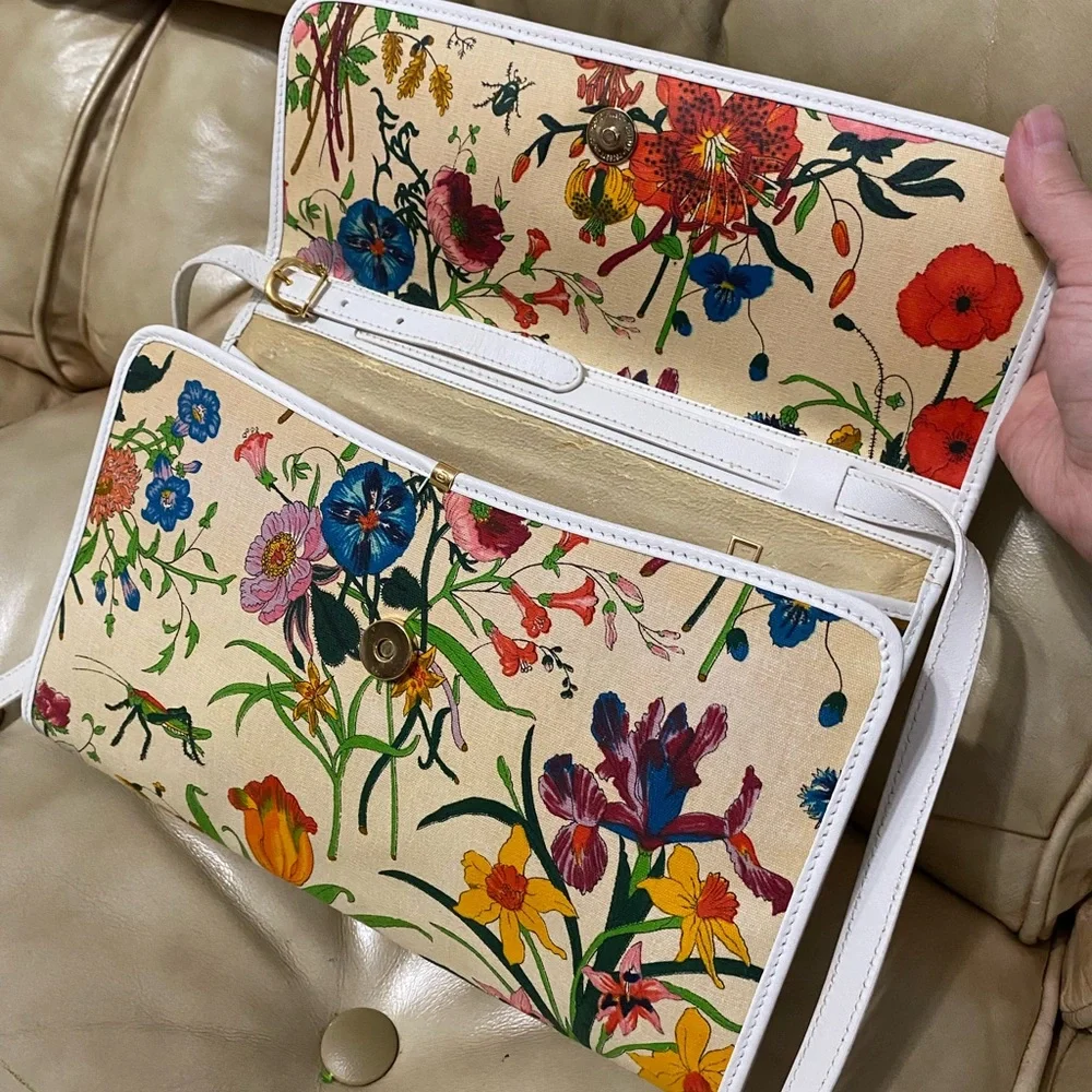 Gucci EUC Large Vintage Flora Shoulder Bag COA Floral Print Canvas - Picture 6 of 16
